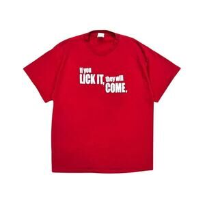 ★ Funny Vintage “If You Lick It, They Will Come” Bold Text Red Graphic Tee ★